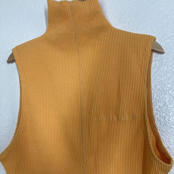 Honor The Gift Bodysuit Womens Small Orange Sleeveless Ribbed Turtleneck Logo - Picture 7 of 16
